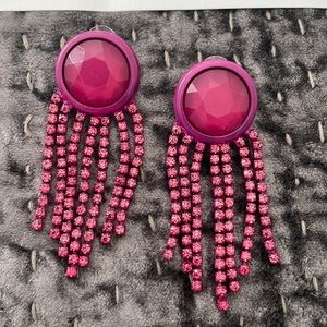 Fuschia statement earrings with rhinestone stones